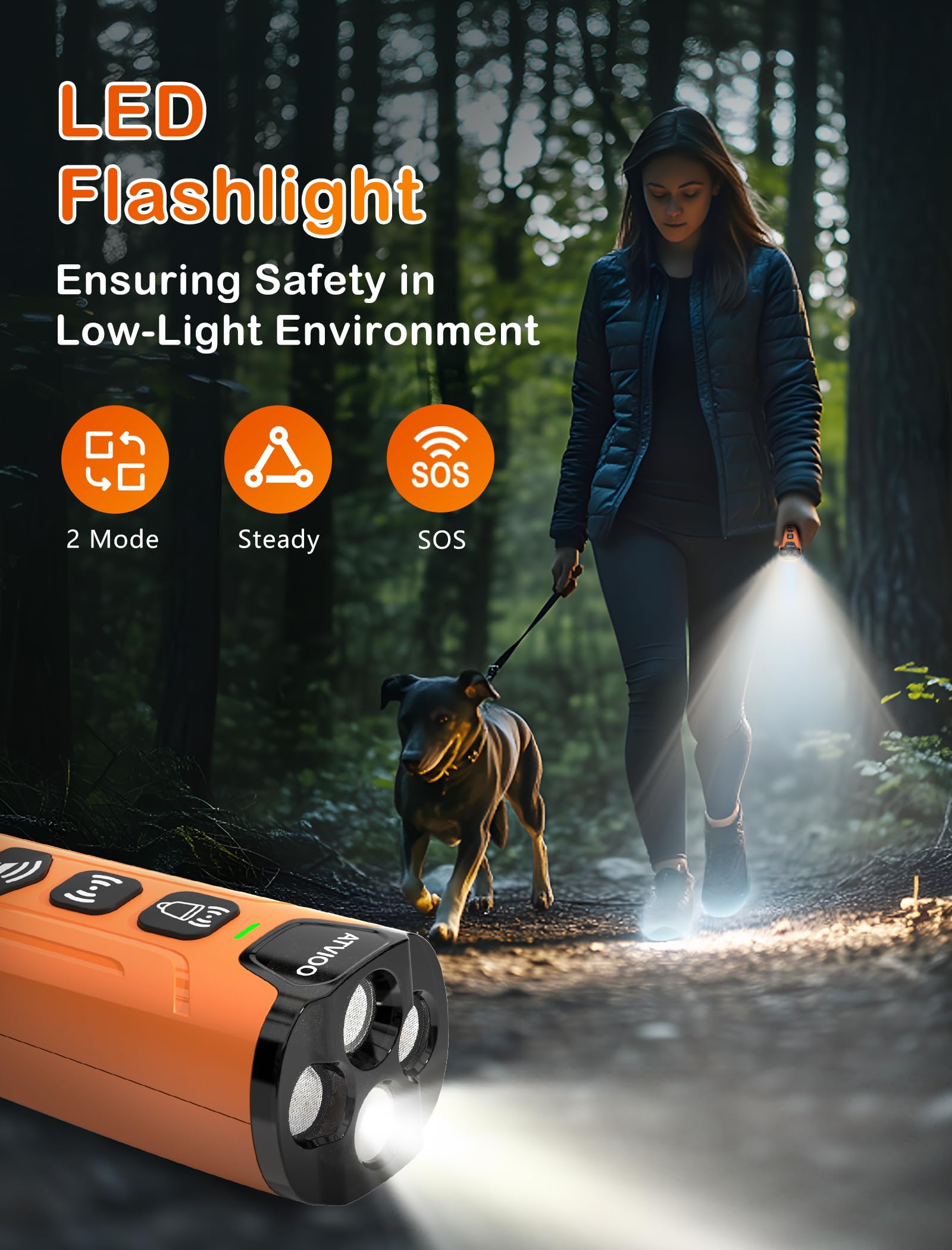 Atvioo Dog Bark Deterrent Device - Ultrasonic Anti-Barking Devices With 3X Sonic Emitters, Up To 50Ft Long Range & Rechargeable